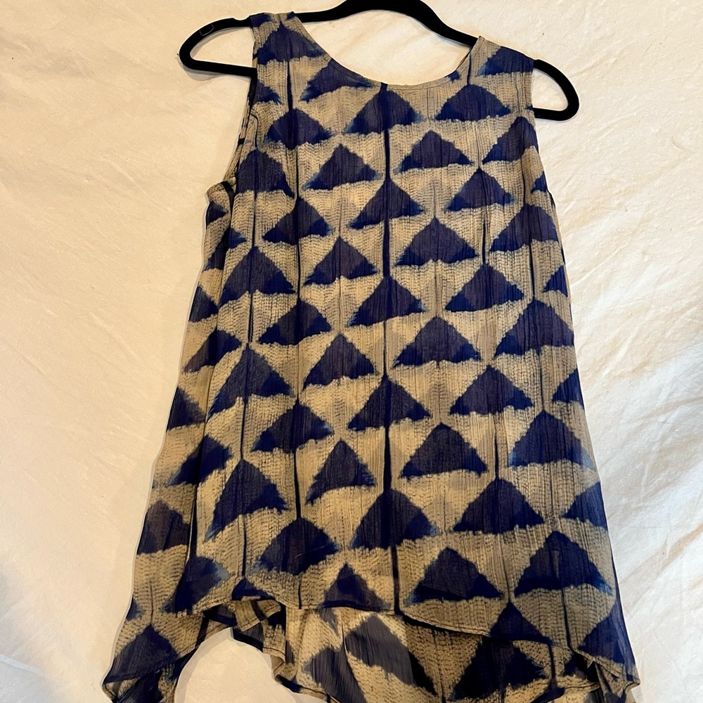 Lucky Brand Blue and Tan Patterned Tank Top